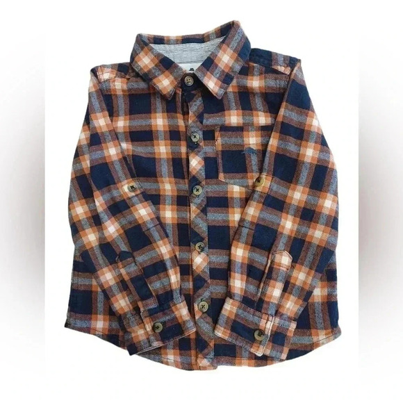 Tommy Bahama Orange And Blue Plaid Long Sleeve Button Up Top Size 3T - Picture 2 of 7